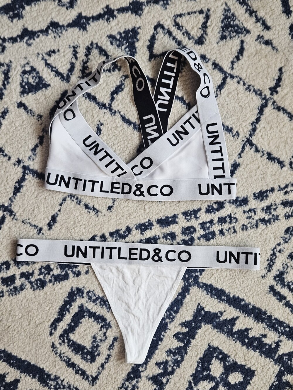 UNTITLED & CO White Logo Elastic Bralette and Thong Set
